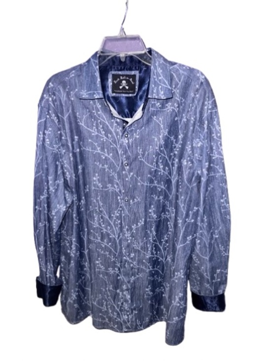 Rock n Roll Other - Skull & Bones Blue Floral Print Button Shirt